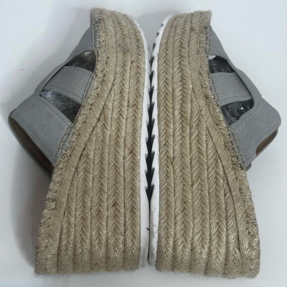 Mark Fisher Silver Open Espadrille Style 3” Raffia Wedge Size 8.5 M - Picture 7 of 11